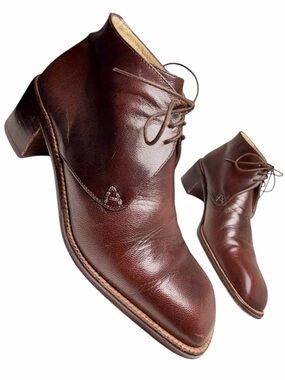 Audley Brown Leather Lace Up Ankle Boots Square Toe Womens 5 EU 36.5